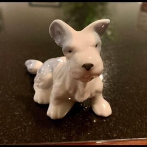White and Blue Ceramic Dog Figurine